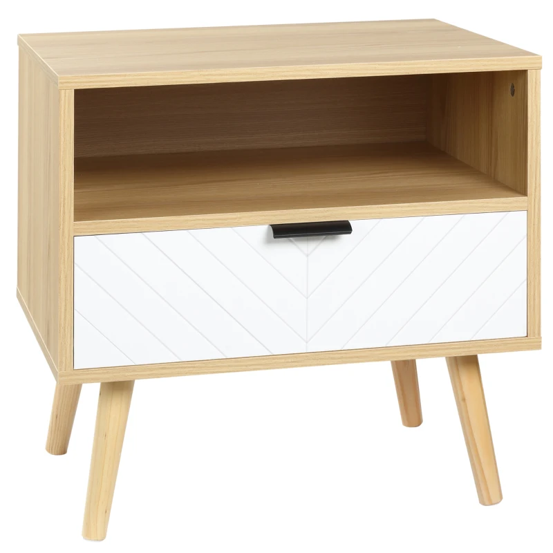HOMCOM Modern Nightstand, Bedside Table with Drawer and Shelf for Bedroom, Living Room, Natural
