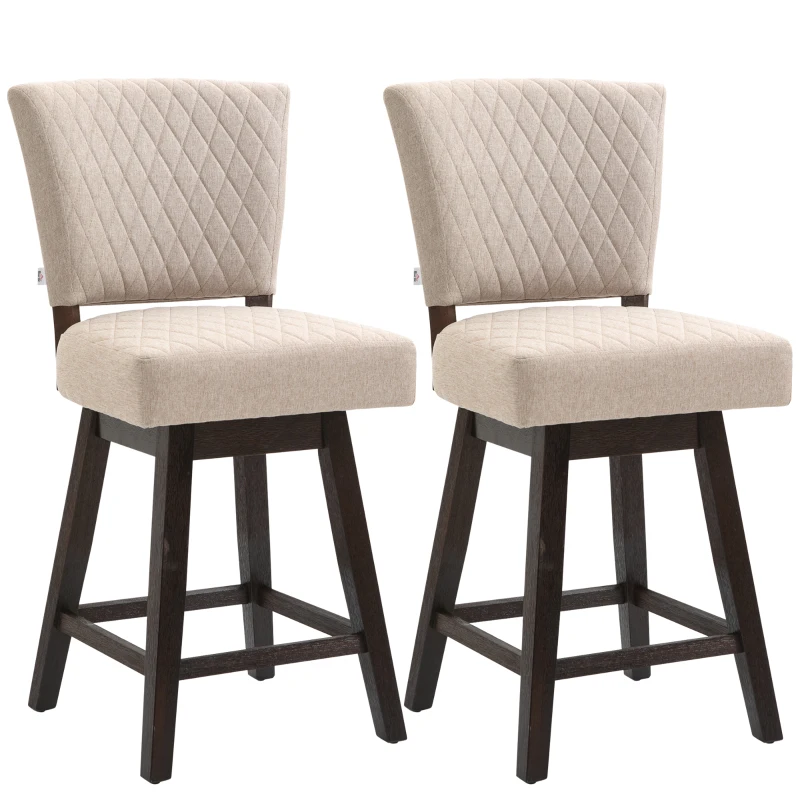 HOMCOM 2 Pieces Swivel Bar Stools, Counter Height Stools Set of 2 with Wood Legs and Footrests for Dining Room, Beige