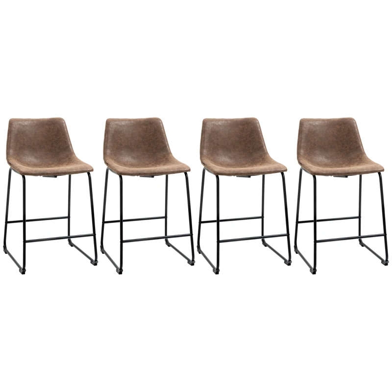 HOMCOM Counter Height Bar Stools, Vintage PU Leather Barstools with Footrest for Dining Room, Home Bar, Kitchen, Set of 4, Brown