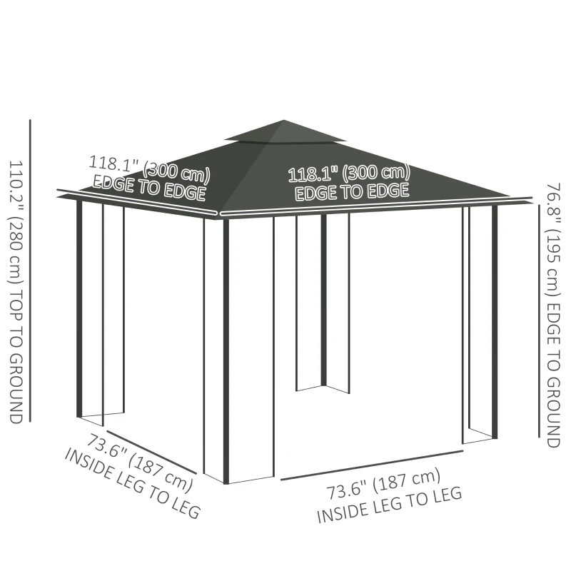 Outsunny 10'x10' Soft-top Steel Patio Gazebo Outdoor Sun Shelter with 2-Tier Polyester Roof, Curtain Sidewalls, Grey