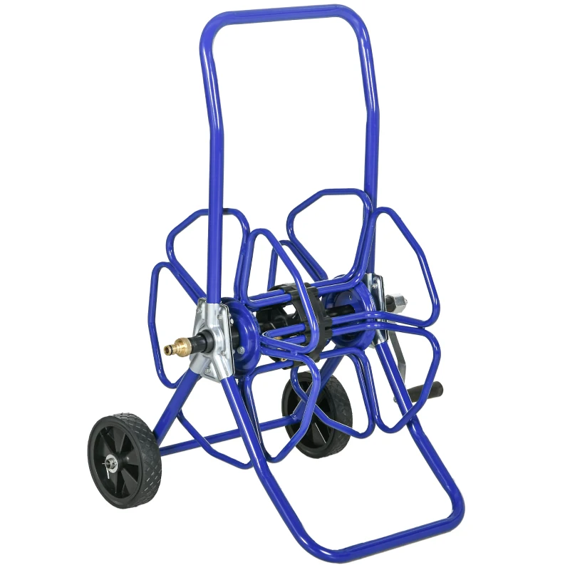 Outsunny 98 ft of 5/8" Hose Reel Cart (Hose Not Included), Garden Water Hose Carts with Wheels for Yard, Lawn, Blue