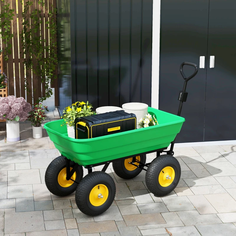 Outsunny Garden Dump Cart Heavy Duty 440lbs Wagon with Steel Frame and 12" Pneumatic Tires, Green