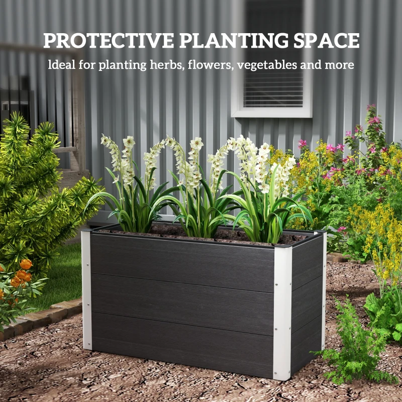 Outsunny 3' x 2' x 2' Raised Garden Bed, Wood Plastic Planter Box for Flowers, Vegetable, Herb, Grey