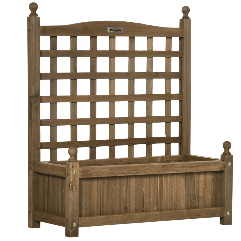 Outsunny Garden Planter with Trellis for Climbing Vines, Wood Raised Garden Bed, Planter Box for Garden, Indoor Outdoor, Coffee
