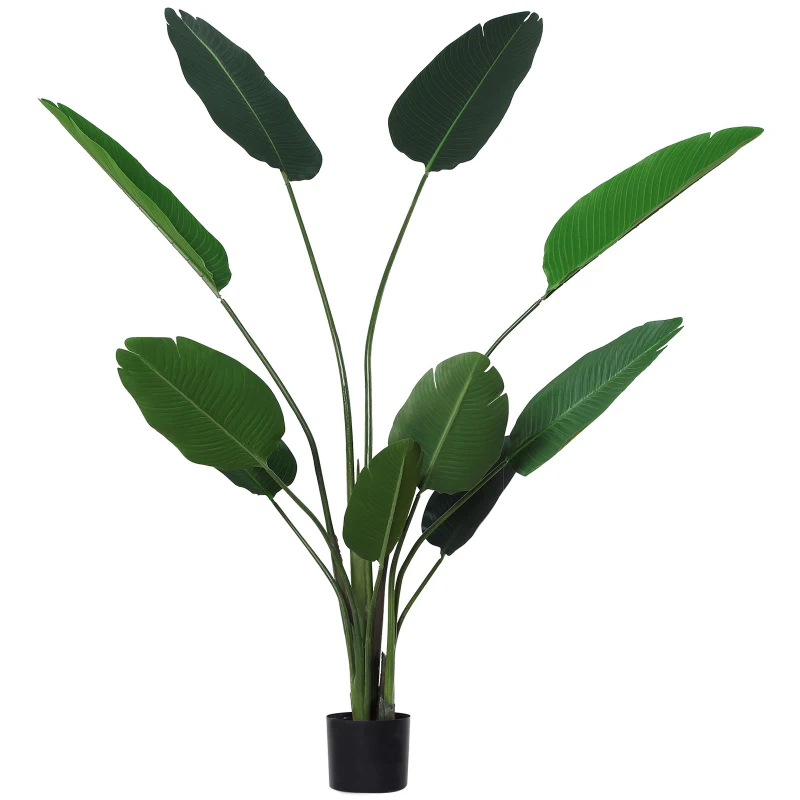 Outsunny 6FT Artificial Bird of Paradise Plant, Fake Tropical Plam Tree with 10 Banana Leaves in Pot, Faux Plant for Indoor , Green
