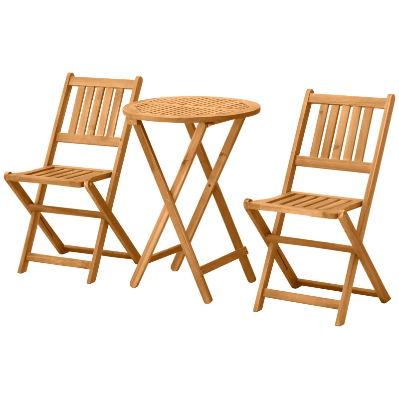 Outsunny 3 Piece Folding Patio Bistro Set Dining Table Set Table and 2 Chairs Acacia Wood