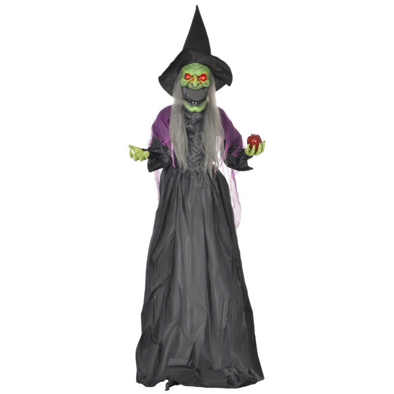 HOMCOM 5.9' Life Size Decoration Animatronic Old Witch Outdoor Halloween, Sound and Motion Activated w/ Light Up Eyes