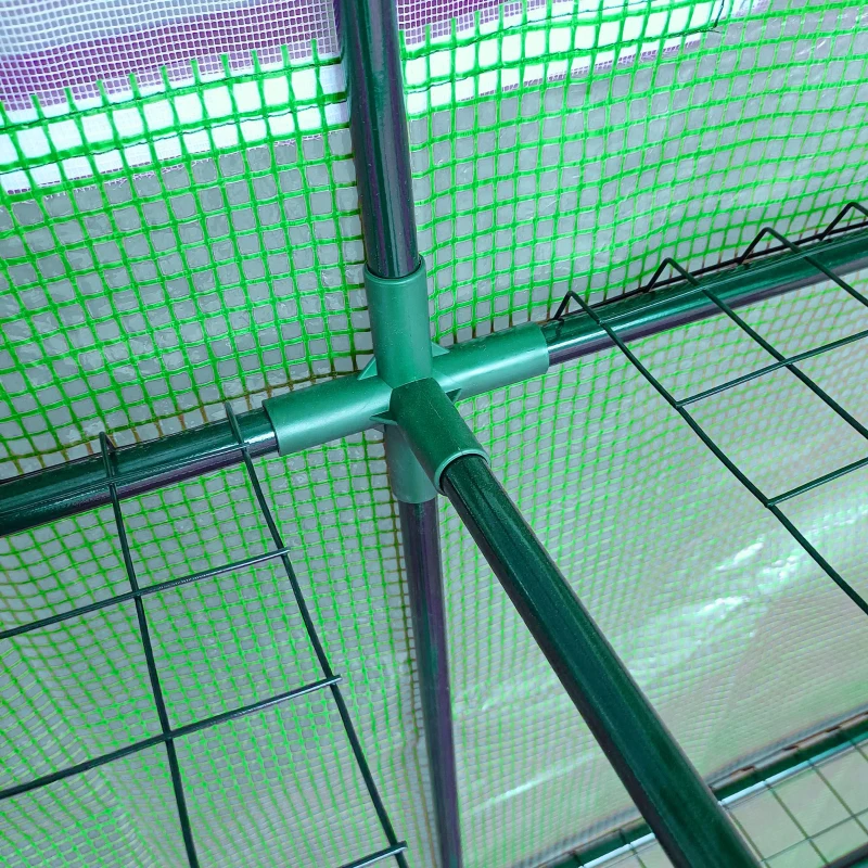 Outsunny 7' x 3' x 7' Outdoor Lean-to Walk-In Greenhouse w/ Roll-up Mesh Windows, Zipper Door and 3-Tier Shelves, Green