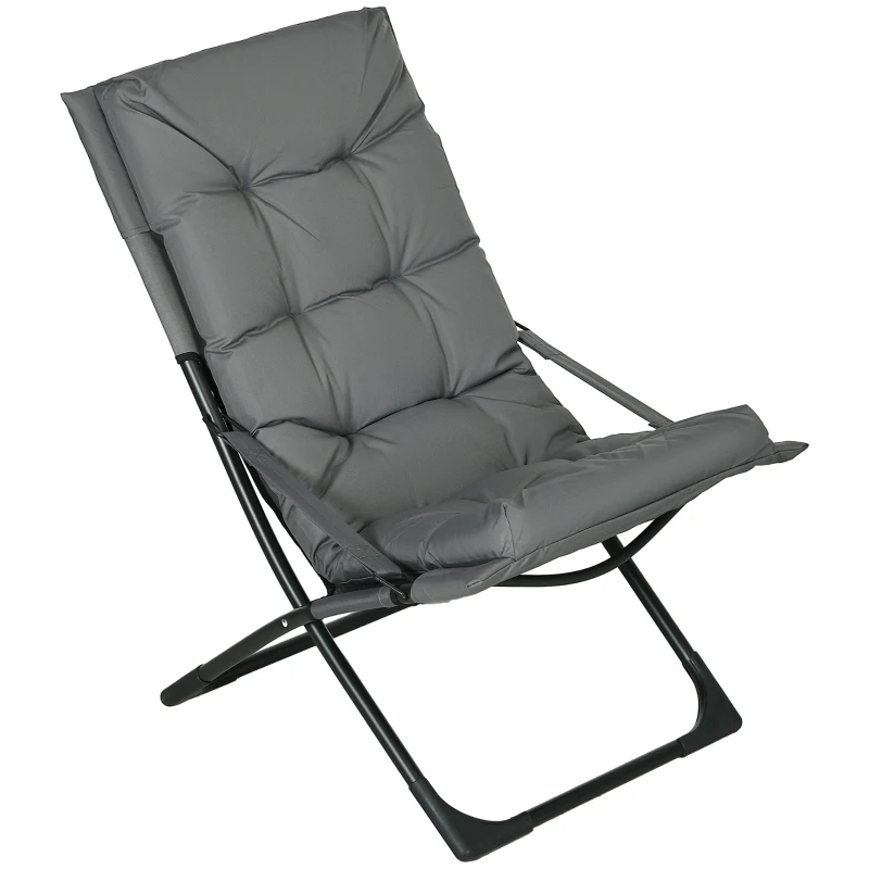 Outsunny Outdoor Folding Lawn Chair, Foldable Chair with Cushion, Armrest and Steel Frame for Poolside, Deck, Backyard