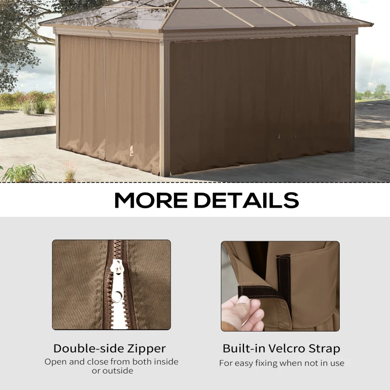 Outsunny 9.84' x 9.84' Gazebo Sidewall Set with Hooks/C-Rings, Brown