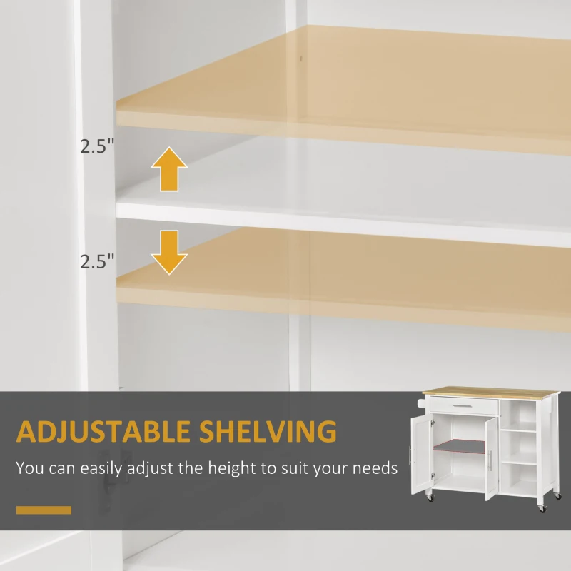 HOMCOM Wooden Rolling Kitchen Island on Wheels,  Kitchen Cart with Drawer for Dining Room, White
