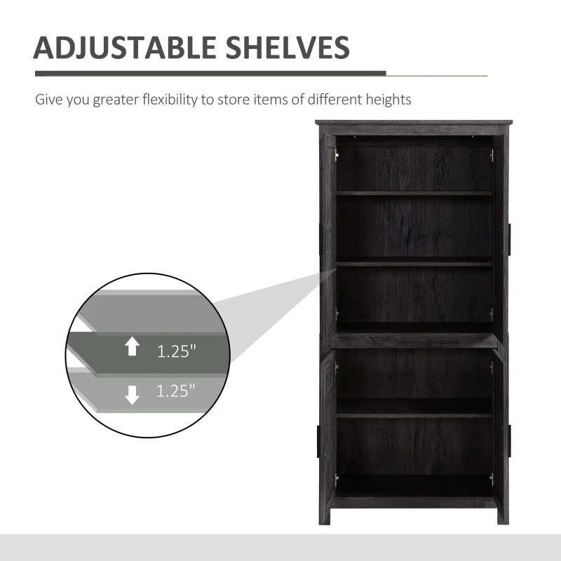 HOMCOM 64" 4-Door Kitchen Pantry, Freestanding Storage Cabinet with 3 Adjustable Shelves for Kitchen, Gray