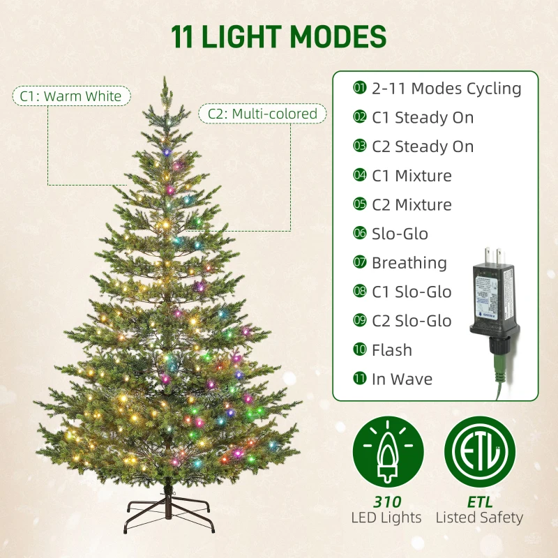 HOMCOM 9ft Artificial Prelit Sparse Cedar Christmas Tree with LED Lights and 4306 Tips, Steel Base for Home Office Holiday
