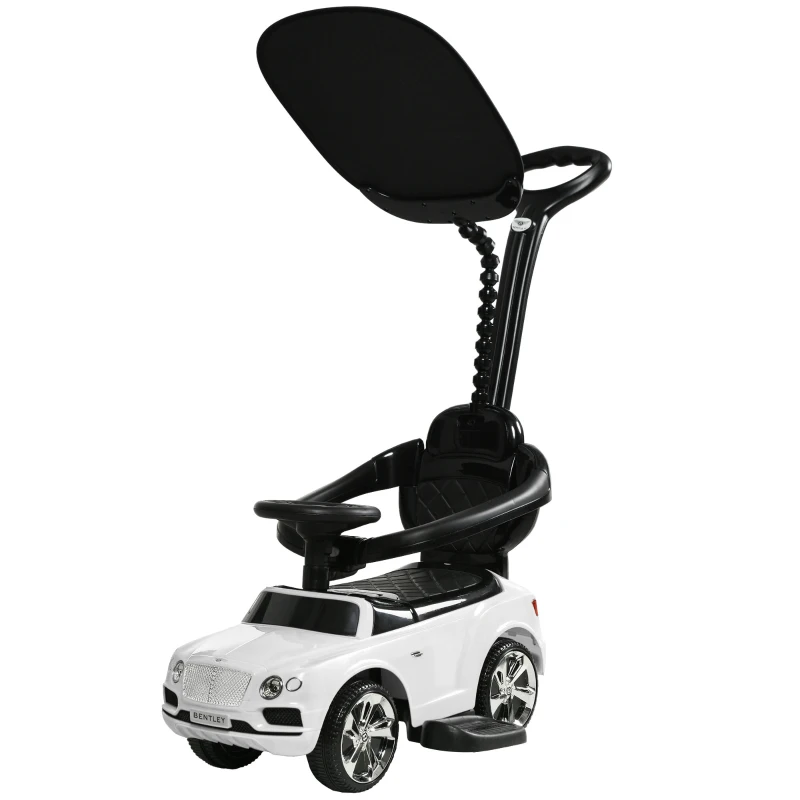 Qaba Bentley Bentayga Licensed Push Car, 3 in 1 Kids Ride on Car Foot to Floor w/ Music Horn, White