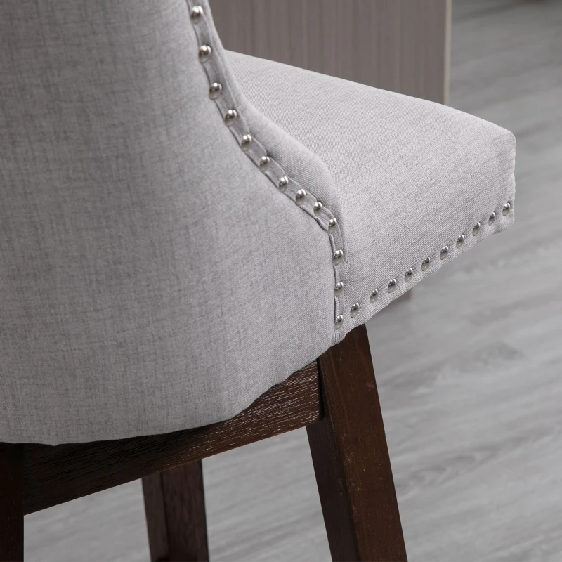 HOMCOM 28" Swivel Bar Height Bar Stools Set of 2, Armless PU Leather Upholstered Barstools Chairs with Nailhead Trim and Wood Legs, Light Grey