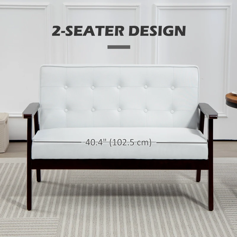 HOMCOM 44.5" 2 Seat Sofa for Bedroom, Modern Upholstered Loveseat with Button Tufted Back and Wood Legs, Cream White