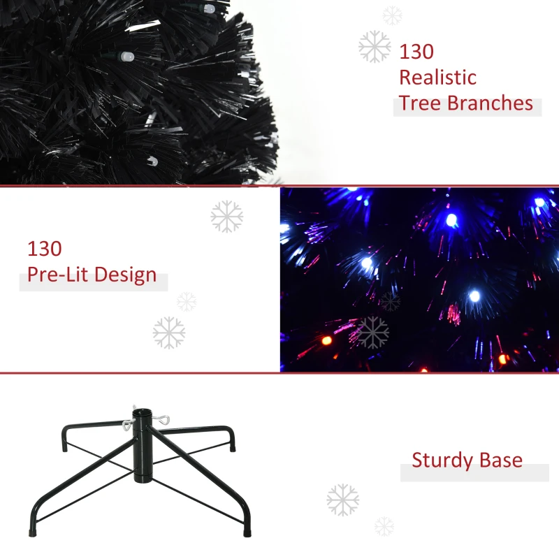 HOMCOM 4ft Prelit Artificial Christmas Tree with LED Lights, Multicolored Fiber Optics and Realistic Branch Tips, Black