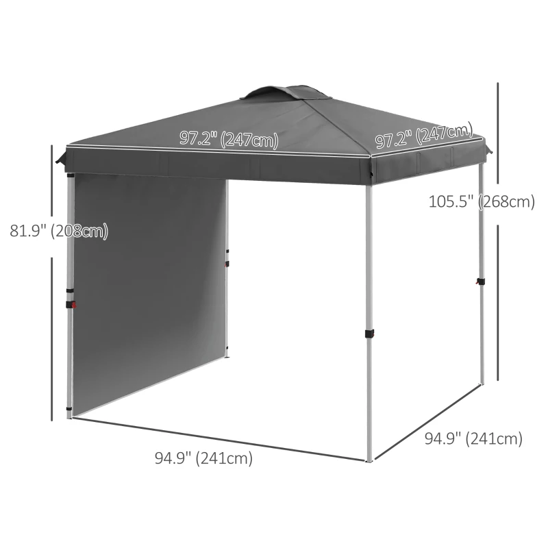 Outsunny 8 x 8 Pop Up Canopy with 1 Sidewall, Carry Bag and 4 Sand Bags, Height Adjustable Instant Sun Shelter, Dark Grey