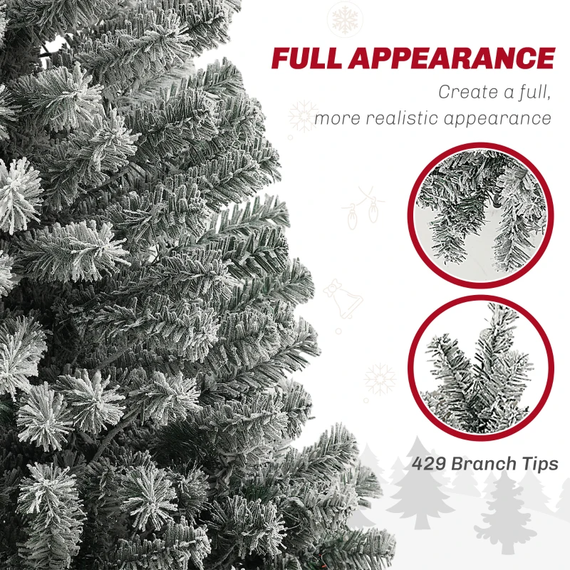 HOMCOM 6ft Prelit Pencil Artificial Christmas Tree, Flocked Xmas Tree with Remote, Dual Colour LEDs, 429 Tips, Metal Stand