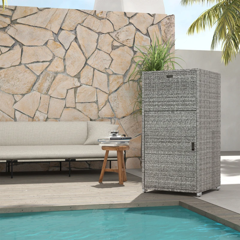 Outsunny Outdoor Towel Rack for Pool w/ Drawer & Cabinet, Gray