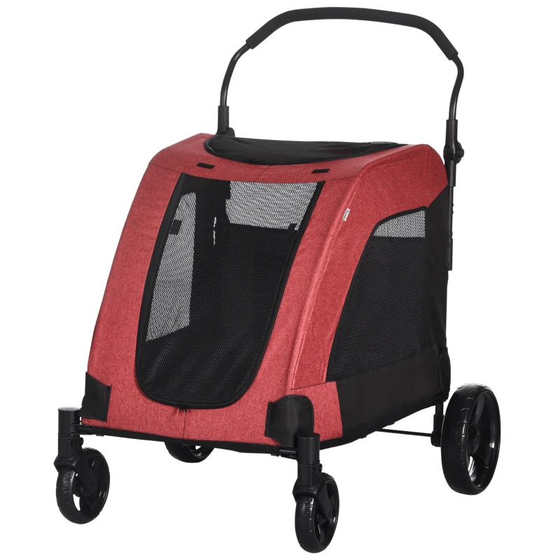PawHut Dog Stroller for Medium and Large Dogs, 4 Wheels Folding Pet Cat Stroller With Universal Wheels, Storage Basket, safety leash, Red(m-11)