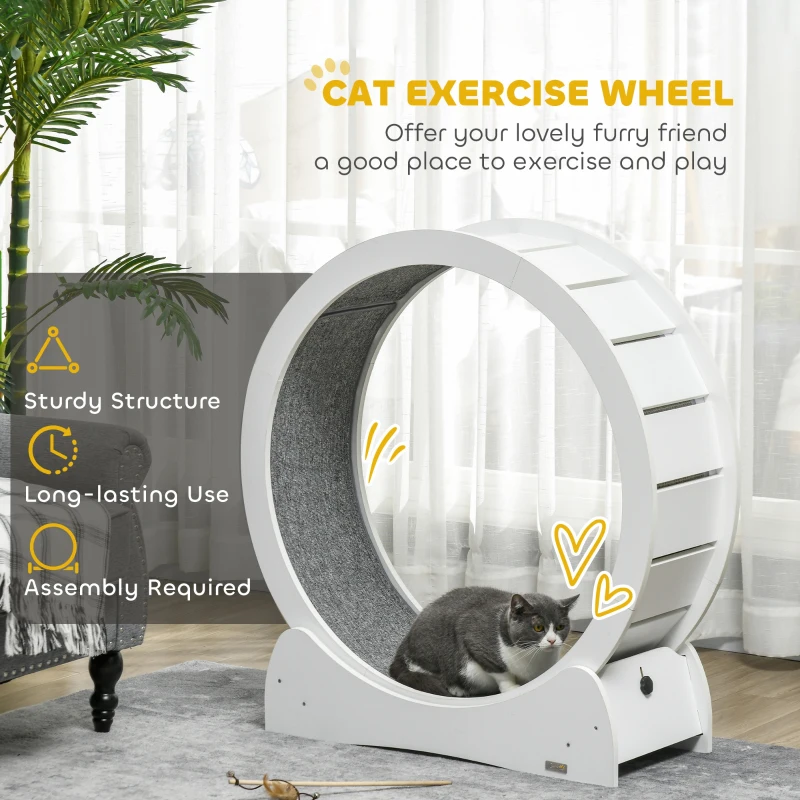 PawHut 30" Cat Exercise Wheel with White Wood Grain