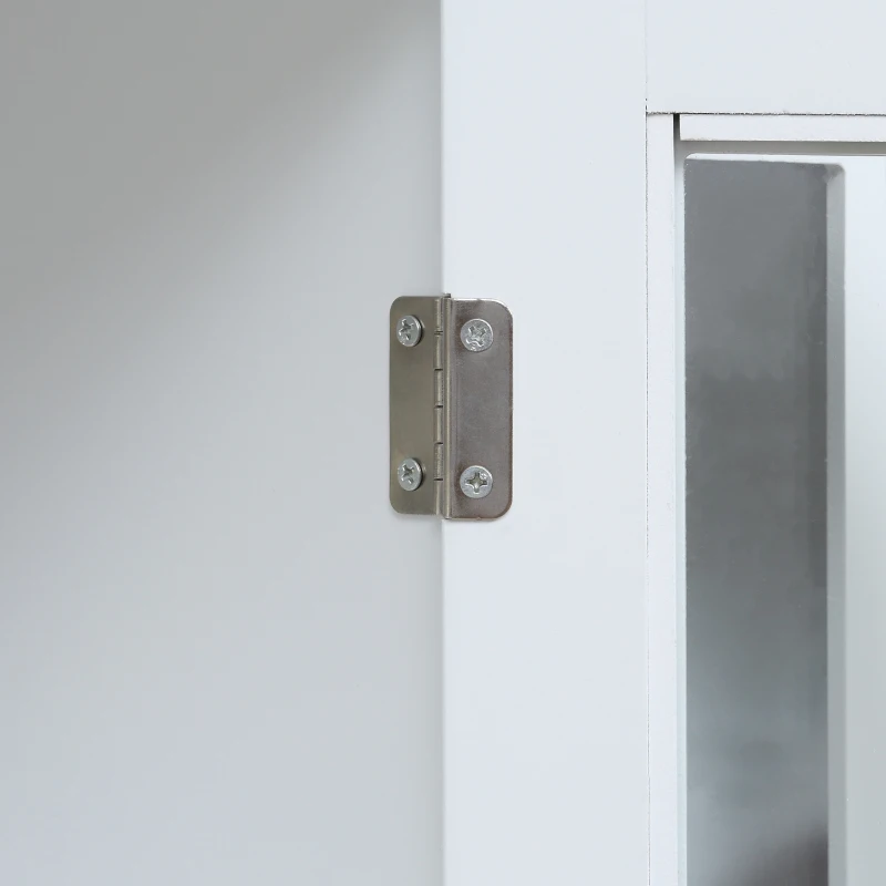 HOMCOM Sideboard, Buffet Cabinet with 4 Tempered Glass Doors, Stripe Pattern and Adjustable Storage Shelf, Credenza, White