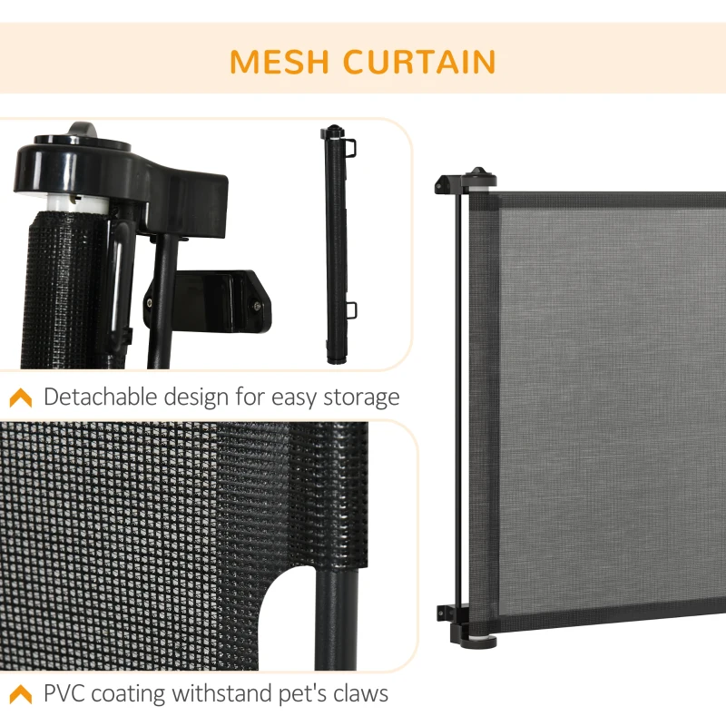 PawHut Retractable Pet Gate w/ Single Hand Operation, for Stairs, Doorways, Hallways - Black