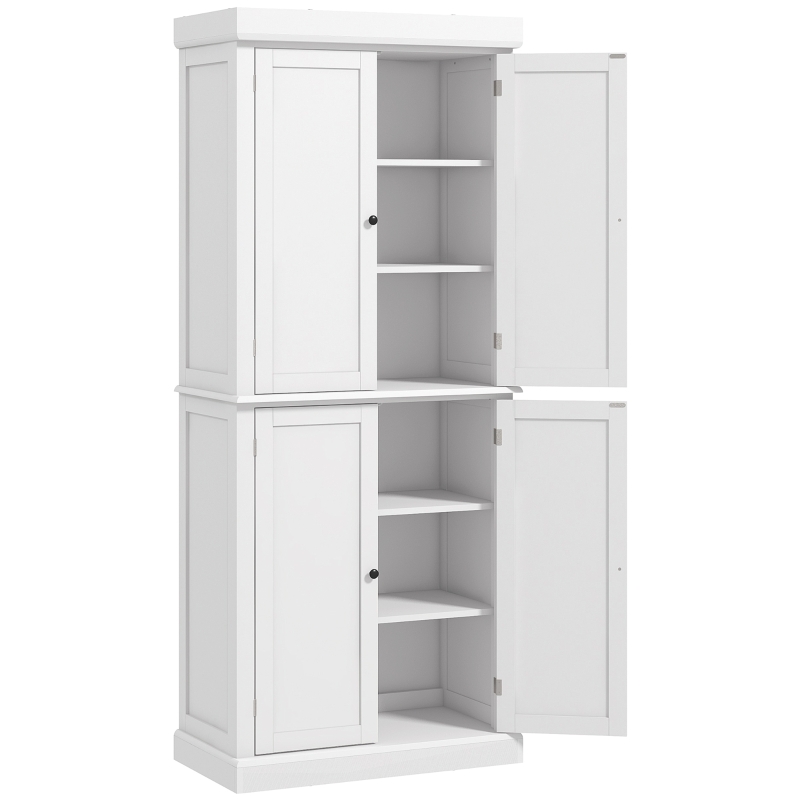 HOMCOM Traditional Farmhouse Kitchen Pantry Cupboard with Two Storage Cabinets, and 4 Adjustable Shelves, White