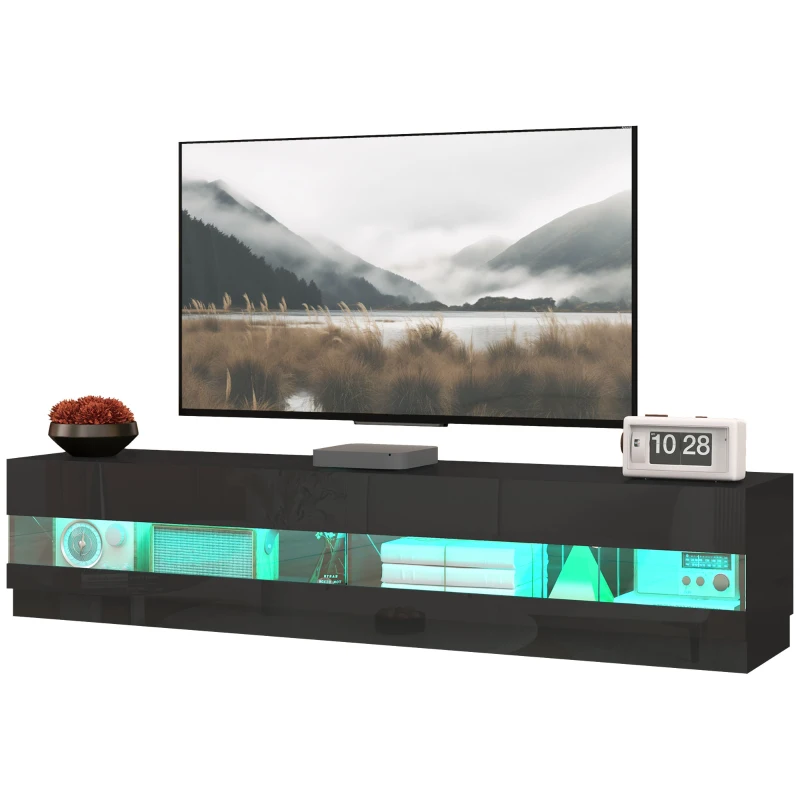 HOMCOM Lighted TV Stand for TVs up to 75", TV Cabinet with Storage for Living Room, High Gloss Black