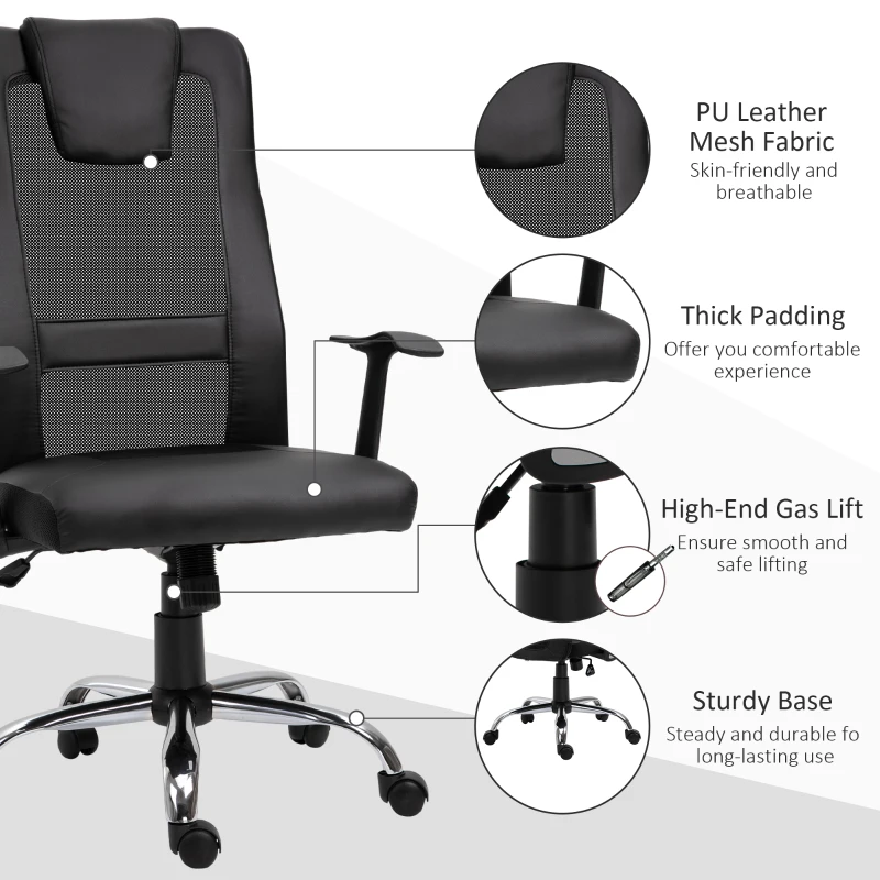 Vinsetto Ergonomic Office Chair with Thick Padded Headrest, Mesh Computer Desk Chair with Tilt Function, Armrest, Black