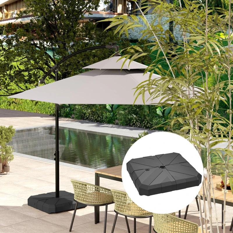 Outsunny Square Plastic Patio Umbrella Base Weight, Heavy Duty Cantilever Offset Umbrella Base, Filled Up to 143lbs with Sand or 130lbs with Water for Garden Poolside, Black