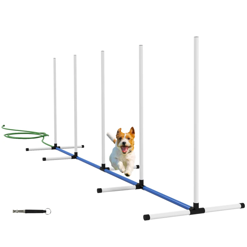 PawHut 2PCs Dog Agility Kit with Weave Poles, Spray Water Tube, Whistle, Carry Bag, White