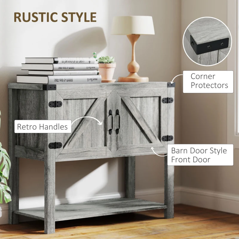 HOMCOM Farmhouse Double Door Coffee Bar Cabinet, Kitchen Cabinet with Bottom Shelf for Entryway, Living Room, Stone Gray