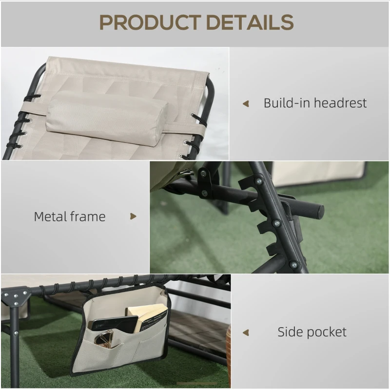 Outsunny Folding Chaise Lounge Set with Reclining Back, 25.6" x 74" x 14.2", Khaki
