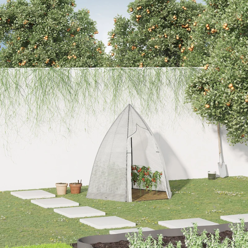 Outsunny 63" x 54" x 71" Tent-Style Mini Greenhouse, Portable Hot House for Plants with Zipper Roll Up Door and Window for Outdoor, Garden, Patio, White