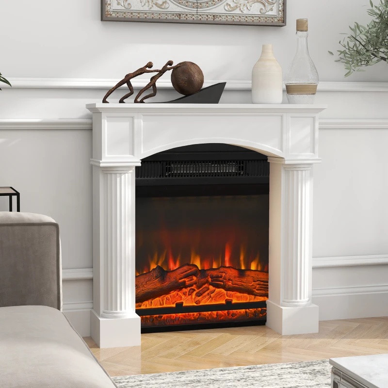 HOMCOM Modern Fireplace Mantel, Freestanding Fireplace Surround for Electric Fireplaces, 43.3" W x 39.8" H, White