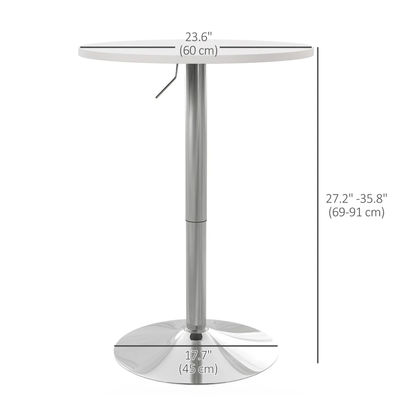 HOMCOM High Top Bar Table, Adjustable Round Kitchen Table with Swivel Top and Steel Base, Bistro Table for 2 People, White