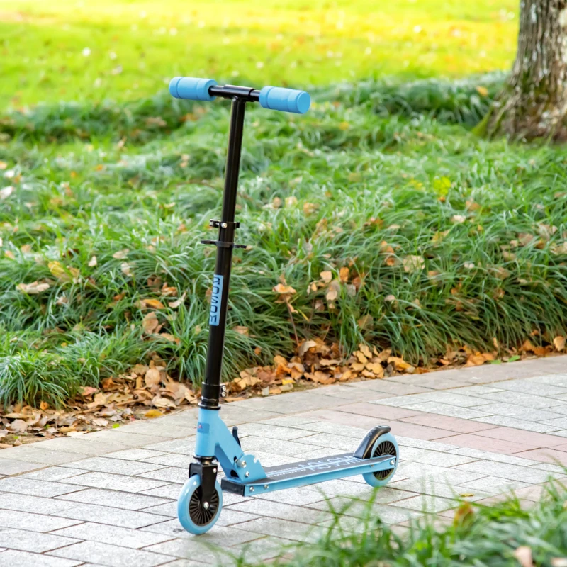 Aosom Aluminum Kids Kick Scooter Foldable Teens Ride On Toy with Adjustable Handlebar Rear Brake, Blue