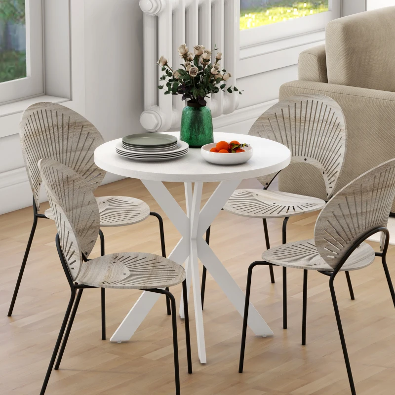HOMCOM 29" Dining Table, Contemporary Round Kitchen Table with Steel Legs, White