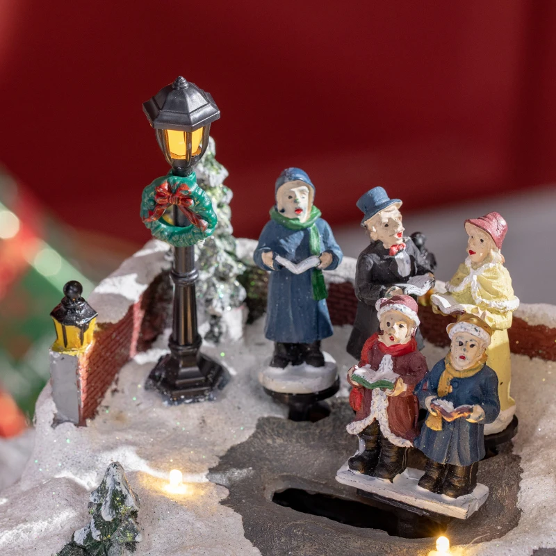 HOMCOM Christmas Village, Choir Animated Winter Wonderland Set with Multicolored LED Light, Battery Operated Christmas Decoration