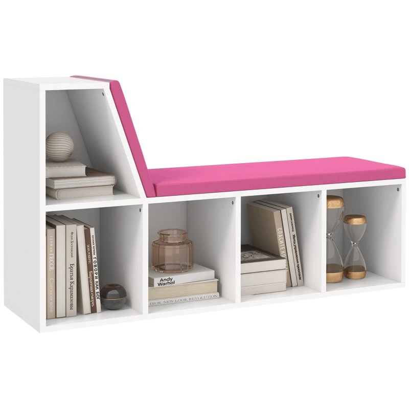 HOMCOM Multi-Purpose Bookshelf with 5 Cubes, 5-Cubby Bookcase with Cushioned Reading Nook and Storage Shelves, Pink