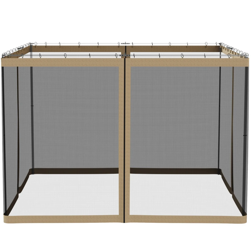 Outsunny Replacement Mosquito Netting for Gazebo 10' x 10' Black Screen Walls for Canopy with Zippers for Parties and Outdoor Activities, Khaki