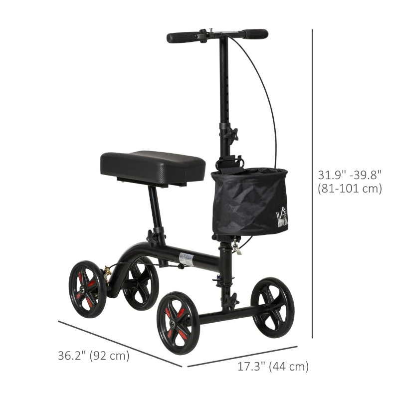 HOMCOM Knee Scooter, Foldable Steerable Knee Walker with Dual Braking System, Basket, 8" Wheels, Height Adjustable Leg Rest and Handles, Crutch Alternative for Foot Injuries, Black