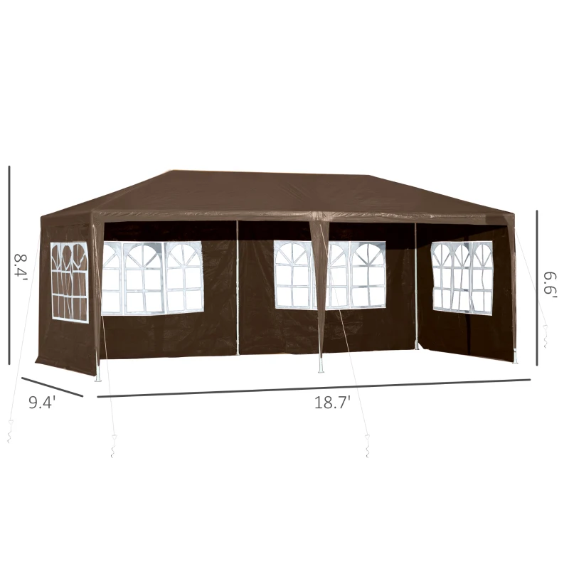 Outsunny 18.7' x 9.4' Party Tent, Portable Folding Wedding Tent, Garden Canopy Event Shelter, Outdoor Sunshade with 4 Removable Sidewalls, Coffee