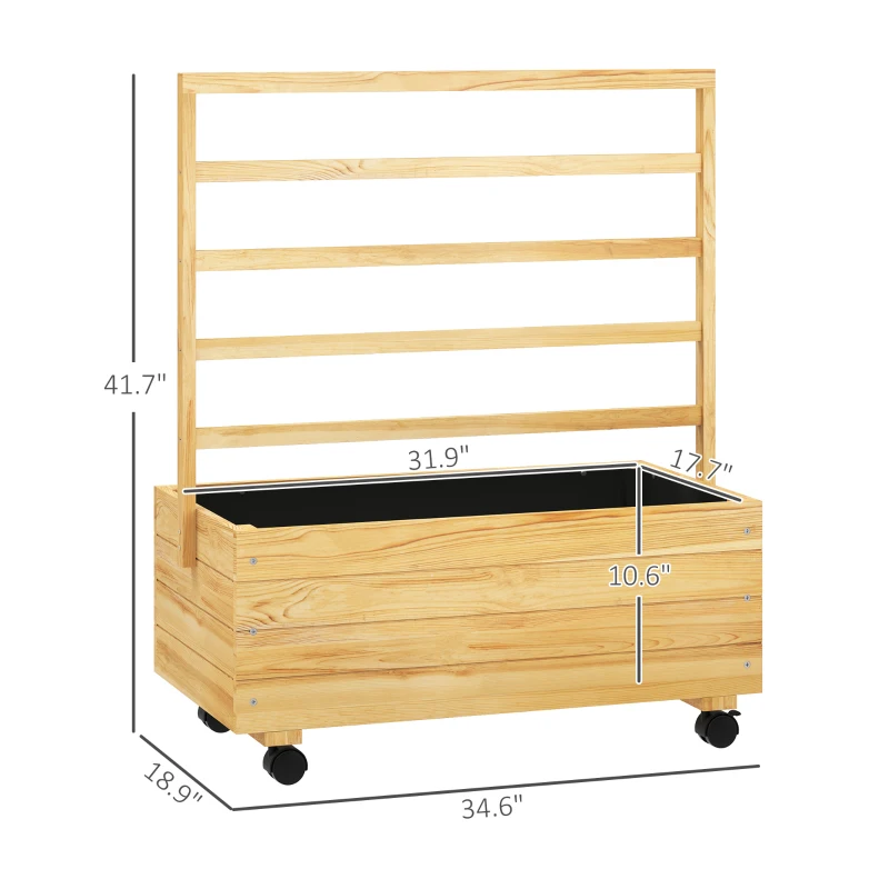 Outsunny Raised Garden Bed with Trellis and Wheels, Outdoor Planter Wooden Elevated Garden Bed for Garden, Patio, Natural