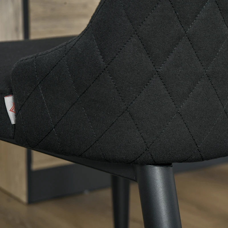 HOMCOM Modern Dining Chair Set of 2, Fabric Upholstered Side Chairs for Kitchen Living Room with Metal Legs, Black