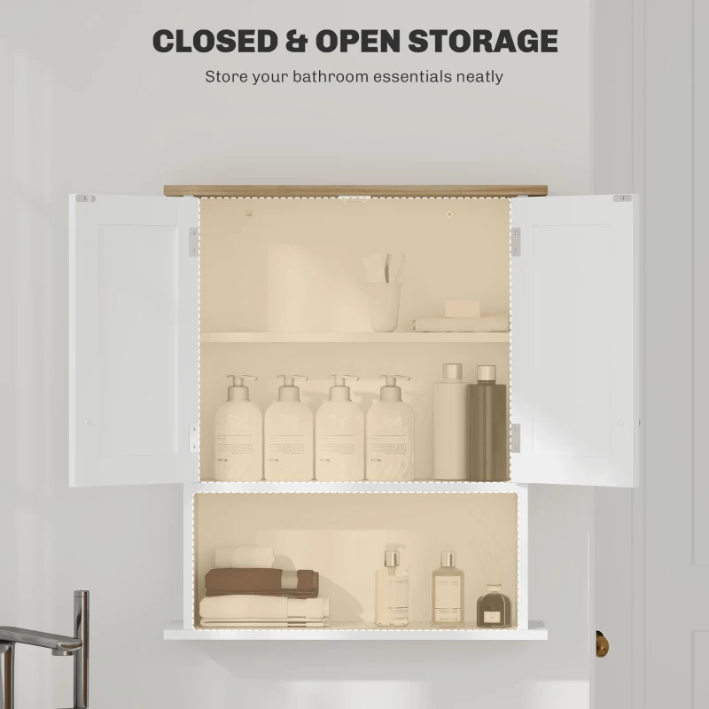 HOMCOM Wall Mounted Bathroom Cabinet, Modern Bathroom Wall Cabinet with 2 Doors and Adjustable Shelf, White