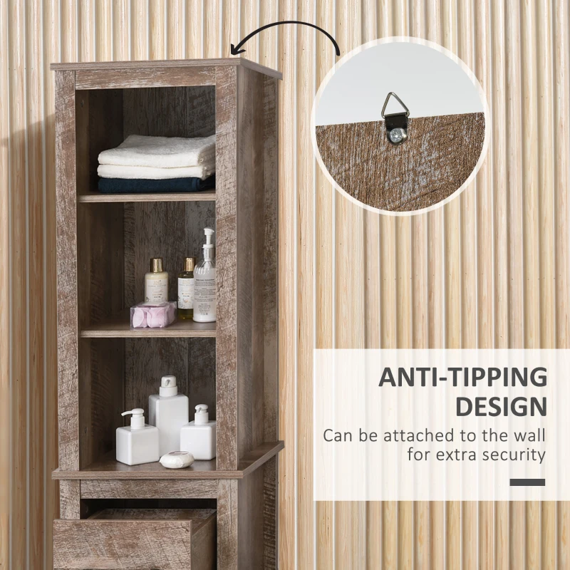 kleankin Freestanding Bathroom Storage Cabinet Slimline Unit w/ Adjustable Shelves Drawer