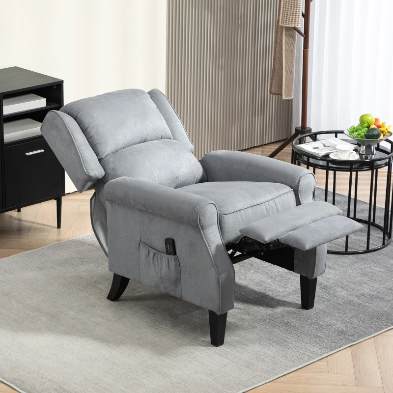 HOMCOM Push Back Recliner Chair, Vibration Massage Recliner for Living Room with Extendable Footrest, Remote, Pocket, Grey